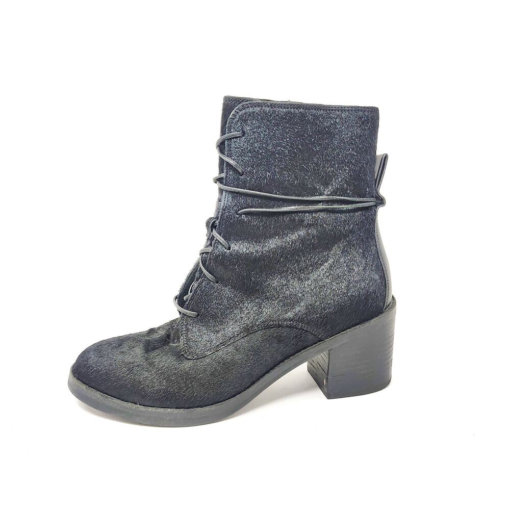 Ugg Shoes Womens 9 Oriana Exotic Boots Black Calf Hair Leather Lace Up Ankle Zip